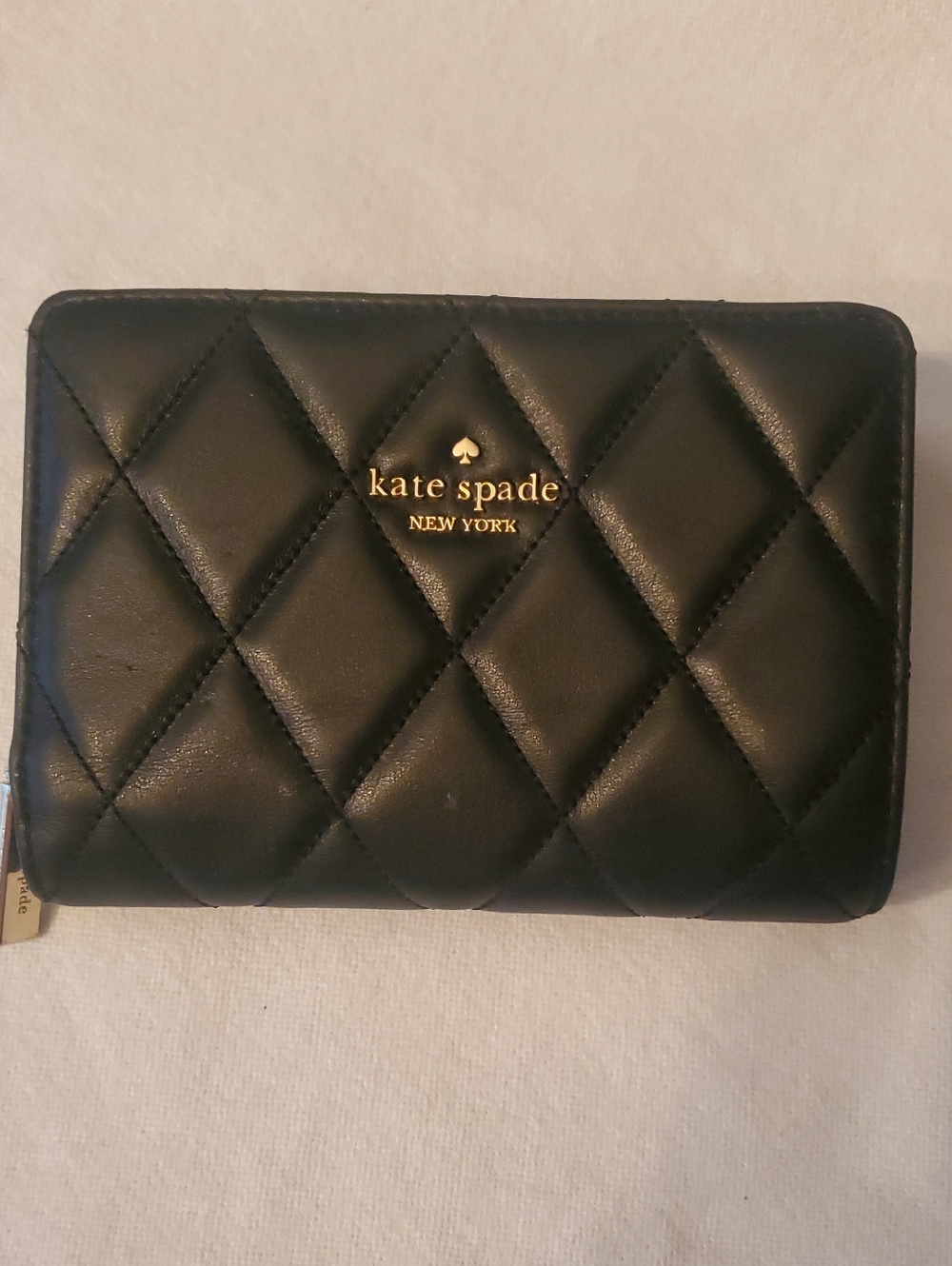 kate spade Black Quilted Leather Compact Zip Wallet